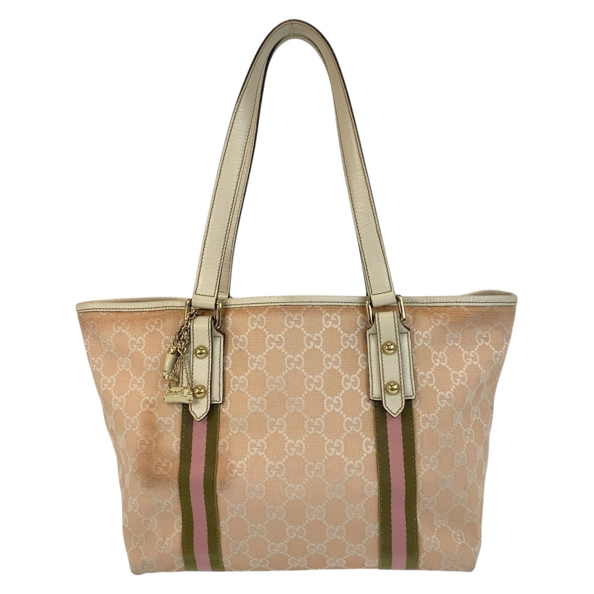Gucci GG , Ivory Metal Sherry Leather Canvas Pink Gold Shoulder Bag