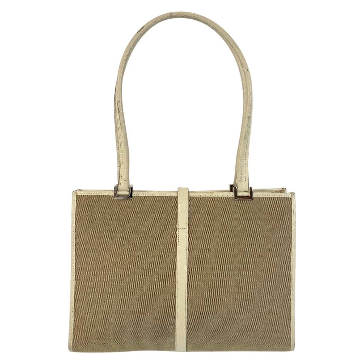 Gucci 002 Ivory SilverMetal Jackie Leather Canvas Beige Shoulder Bag