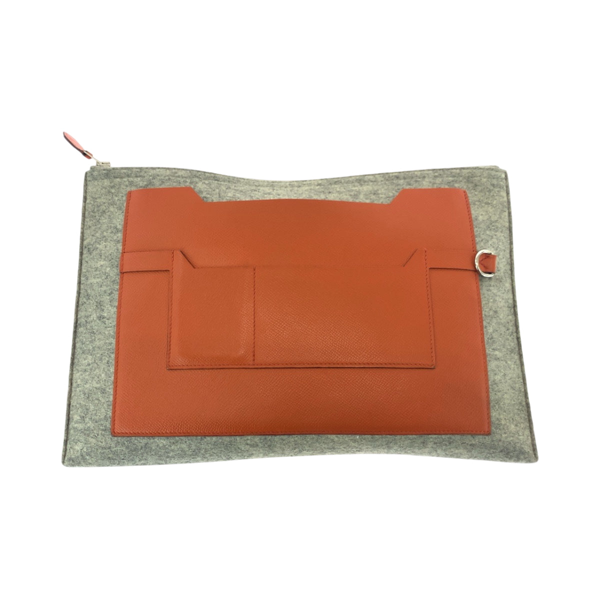Hermes Clutch Bag Felt Epsom Grey Silvermetal Clutch Bag Gray Orange