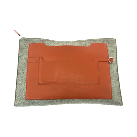 Hermes Clutch Bag Felt Epsom Grey Silvermetal Clutch Bag Gray Orange