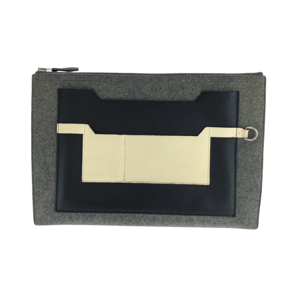 Hermes Clutch Bag Felt Epsom Grey Ivory Silvermetal Clutch Black Gray