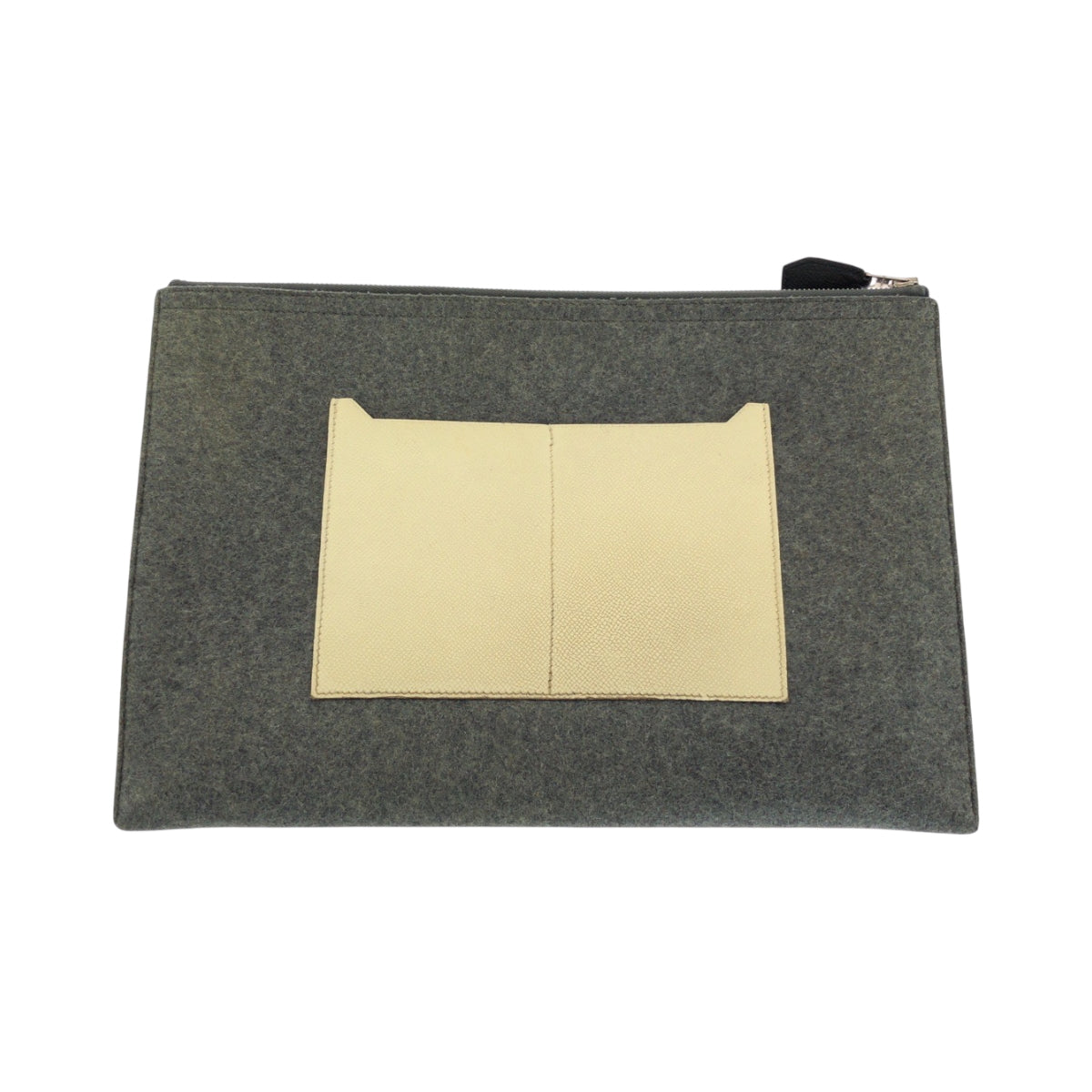 Hermes Clutch Bag Felt Epsom Grey Ivory Silvermetal Clutch Black Gray