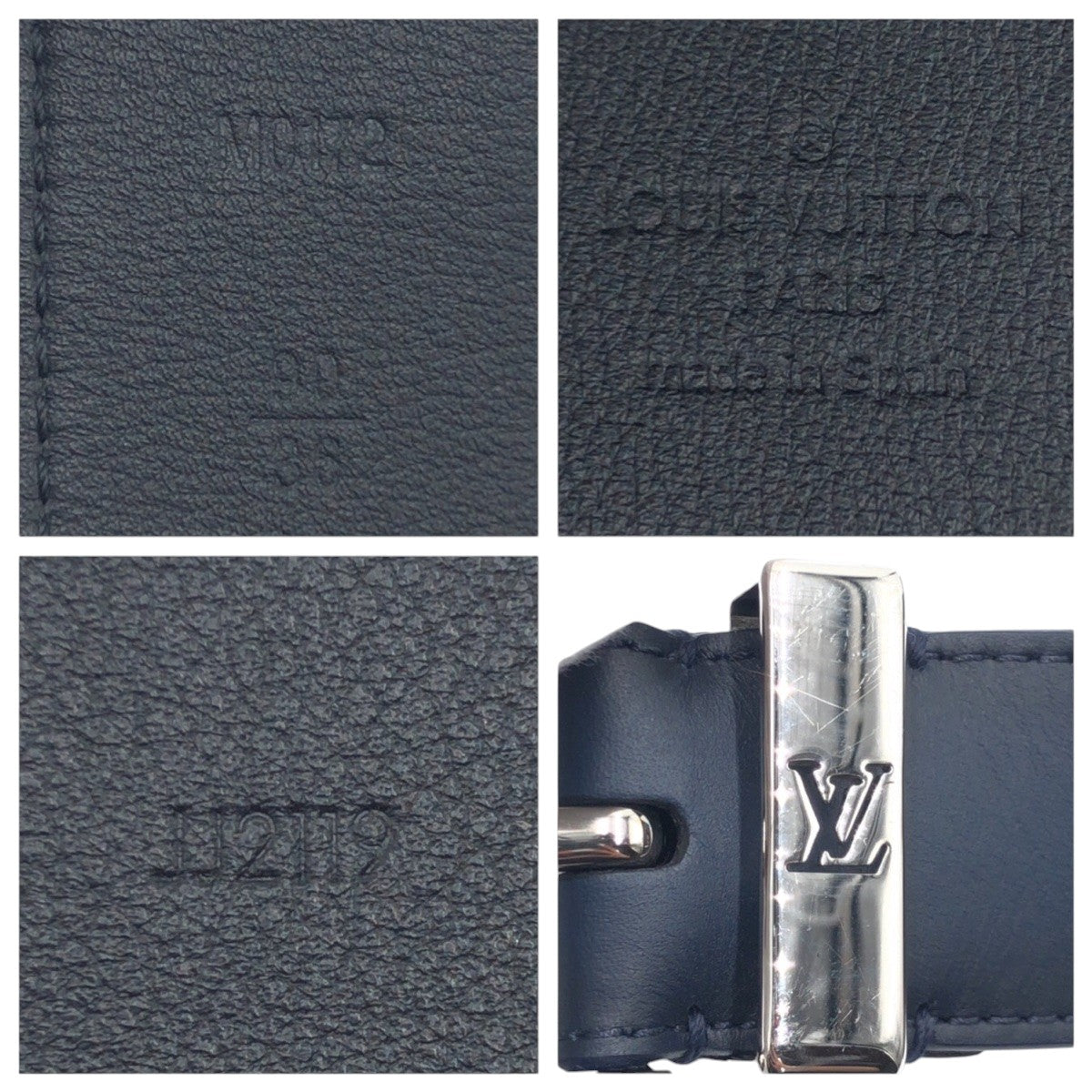 Louis Vuitton M0172 ont Neuf Leather Silver Navy Belt