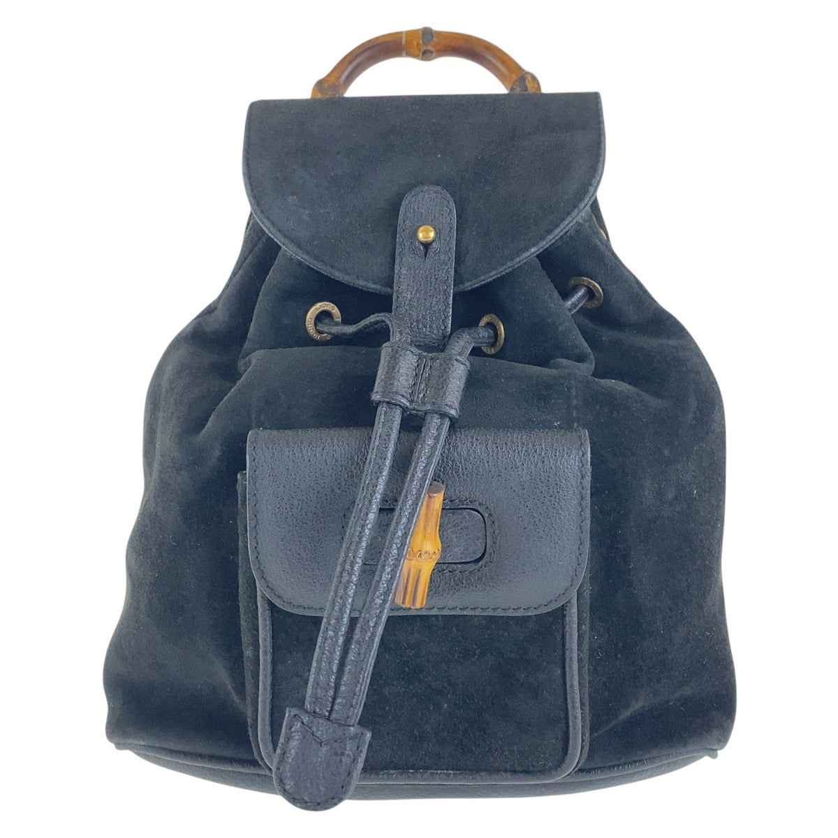 Gucci Backpack 003 0 GoldMetal Bamboo Suede Black