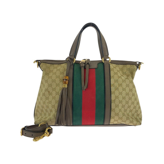 Gucci GG Gold ine Leather Canvas Brown Beige Shoulder Bag