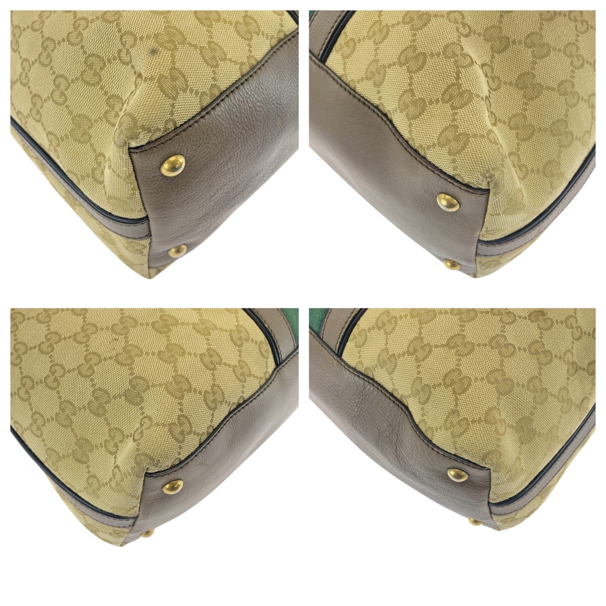 Gucci GG Gold ine Leather Canvas Brown Beige Shoulder Bag