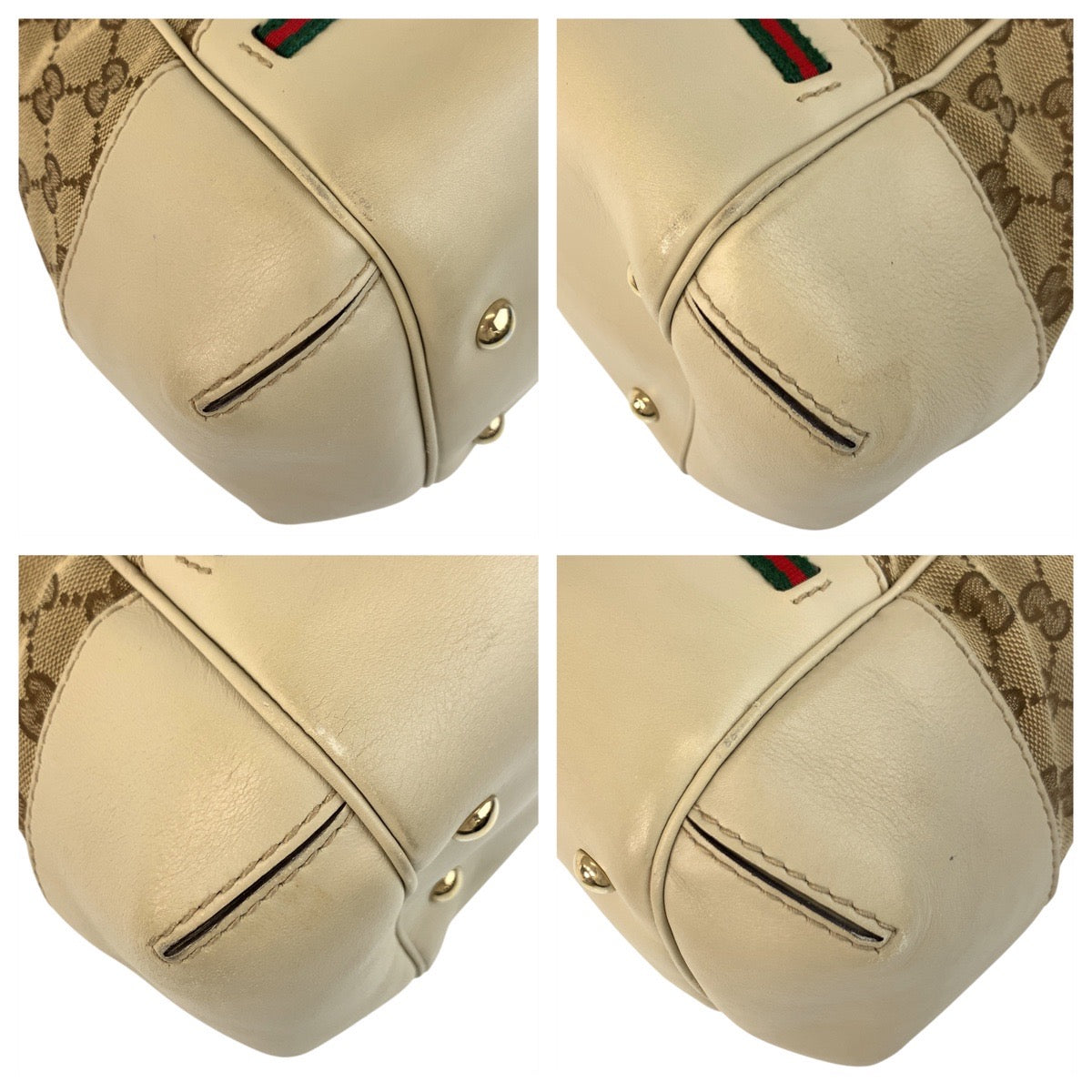 Gucci GG Sherry Line Leather Canvas Beige Gold Shoulder Bag