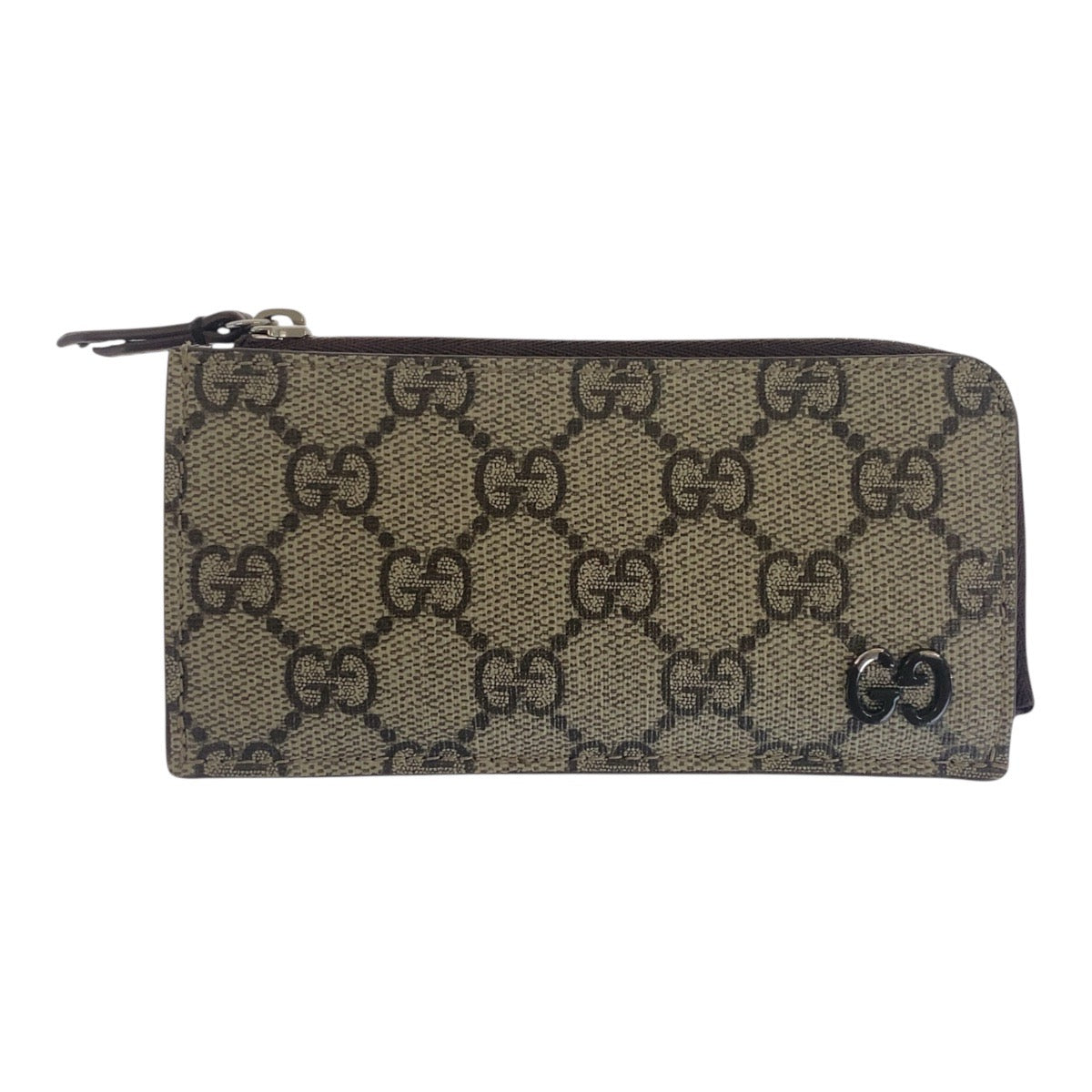 Gucci GG Supreme SilverMetal Coin GG Canvas Brown Beige Wallet Case