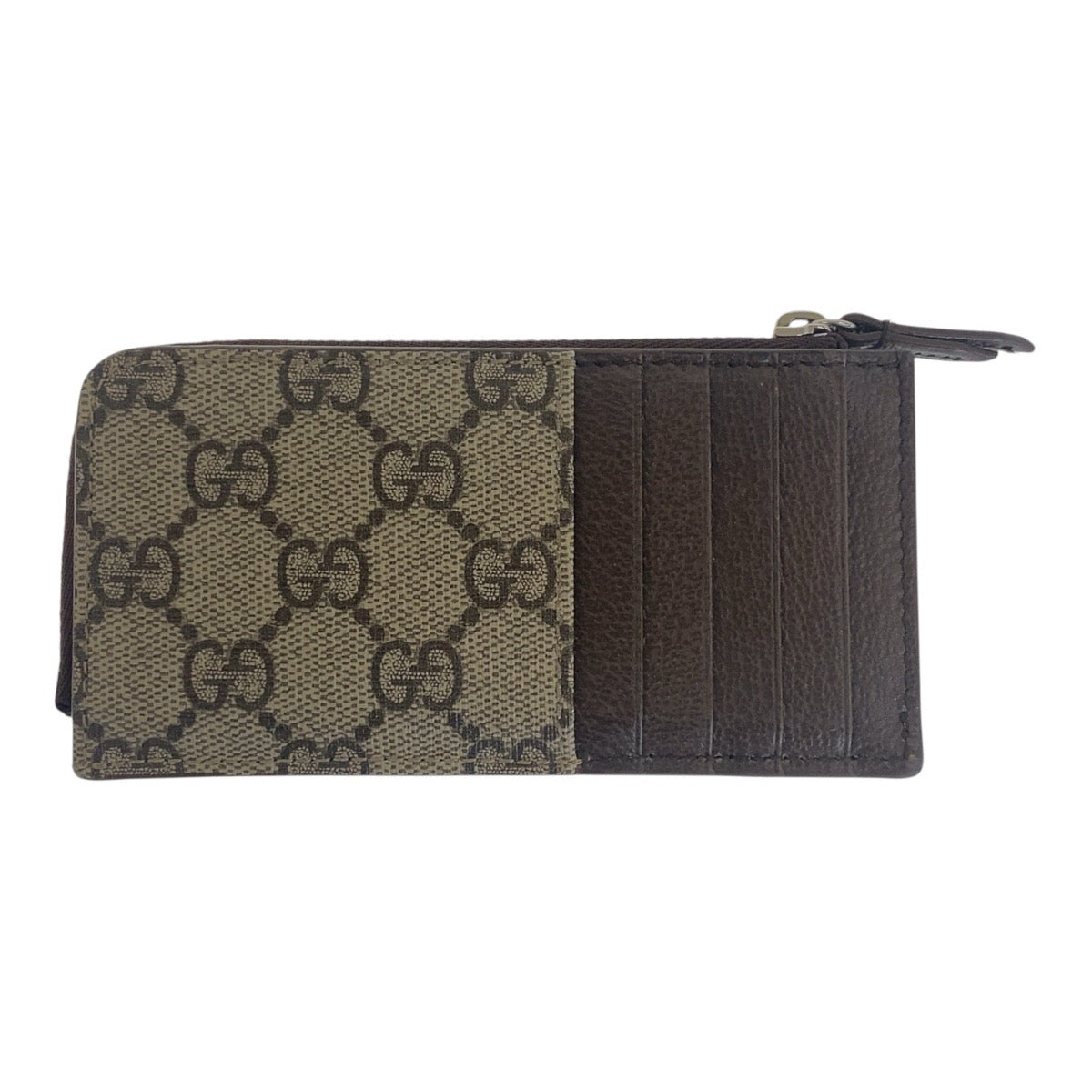 Gucci GG Supreme SilverMetal Coin GG Canvas Brown Beige Wallet Case