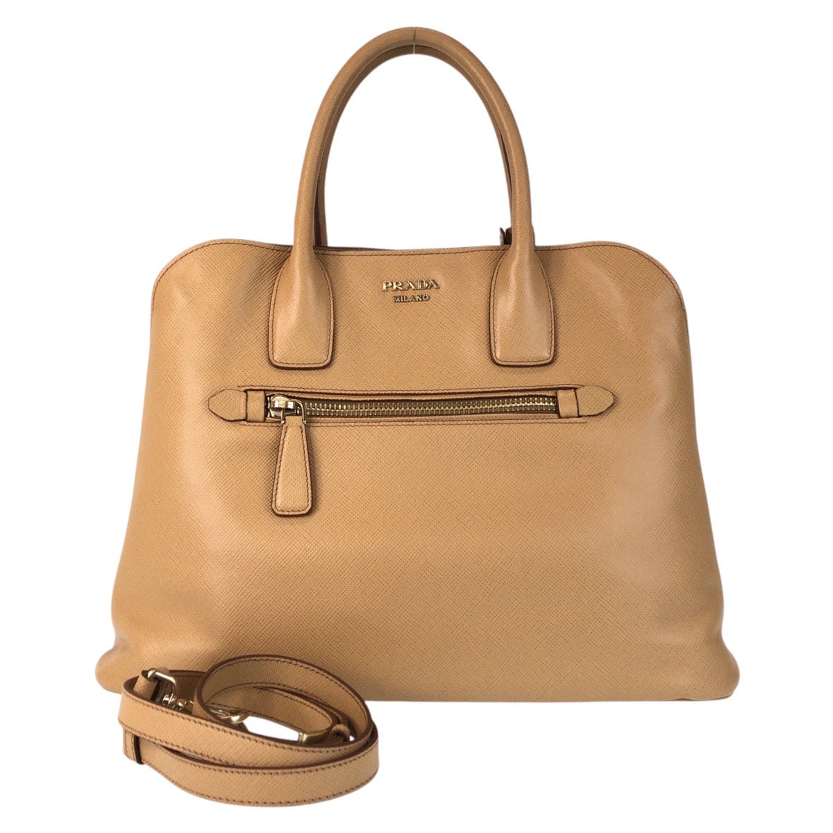 Metal Handbag Shoulder Bag Way Safiano Women Leather Beige