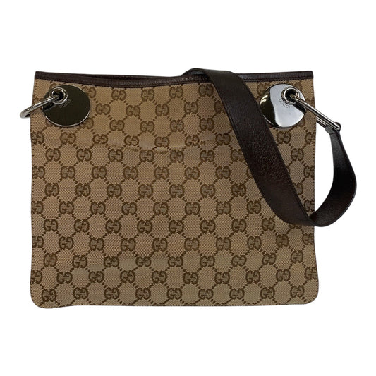 Gucci GG , pochette Leather Canvas Brown Beige Shoulder Bag