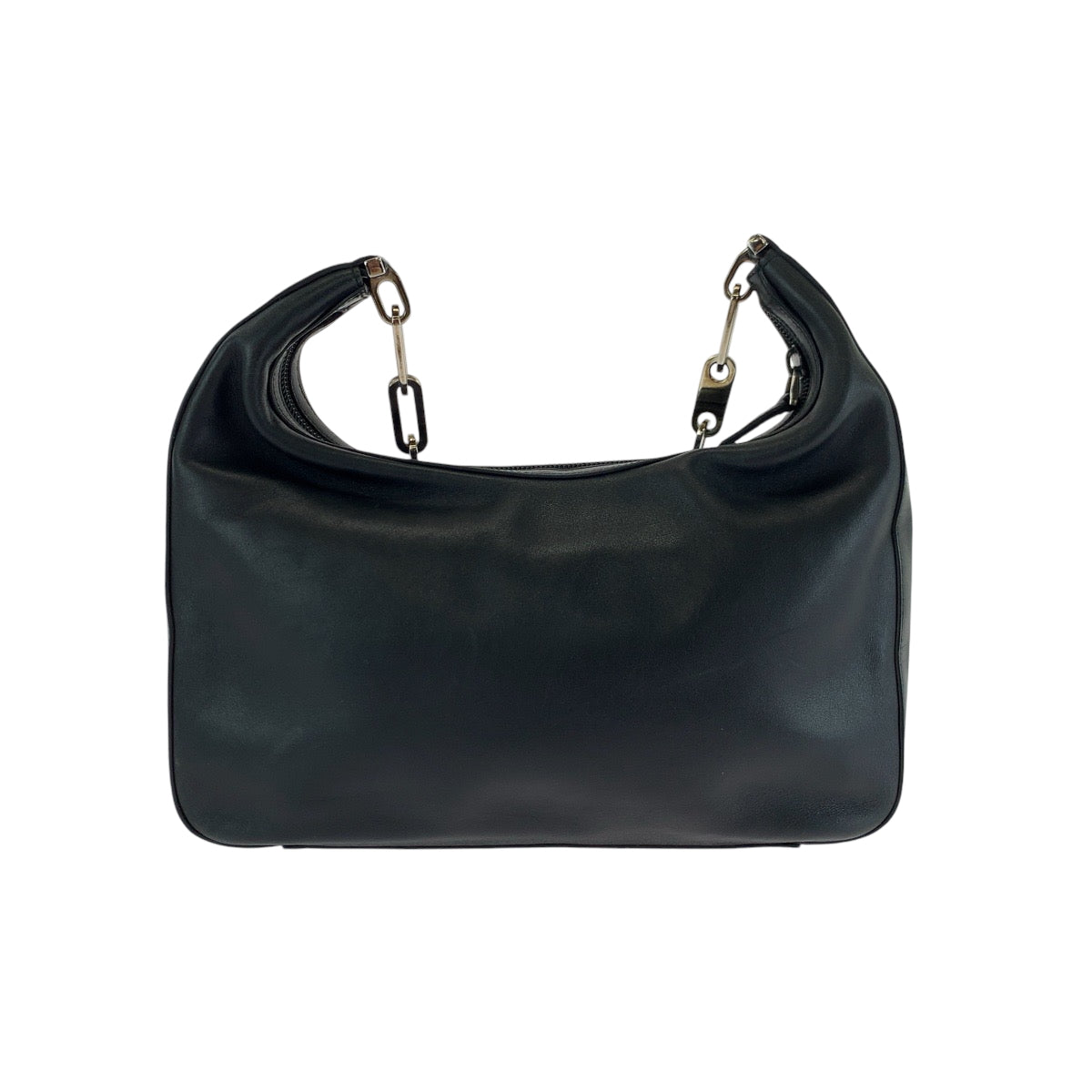 Gucci 001 SilverMetal Leather Black Chain Shoulder Bag