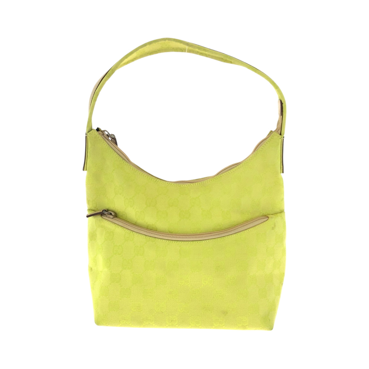 Gucci 001 GG Yellow Metal One Canvas Beige Gold Shoulder Bag