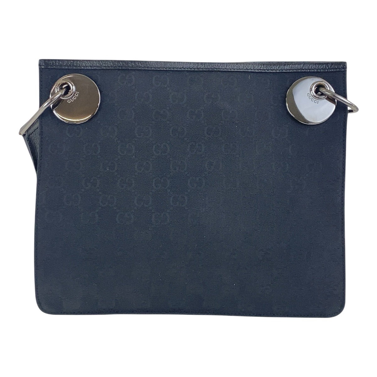 Gucci GG SilverMetal Leather Canvas Black Crossbody Bag
