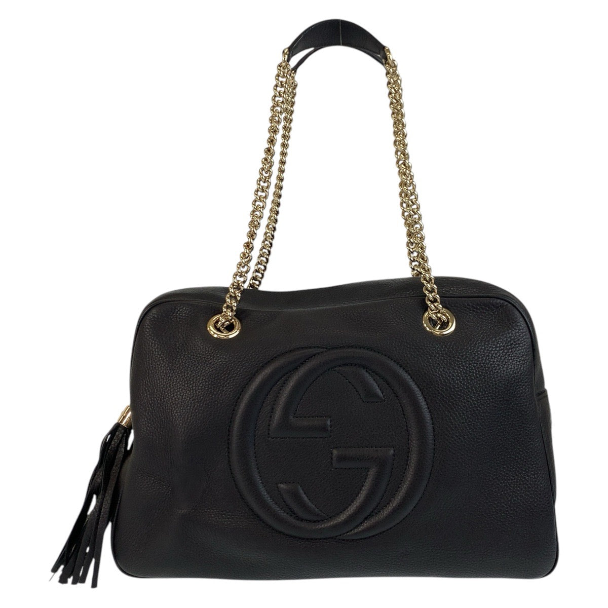 Gucci GoldMetal Soho Leather Black Chain Shoulder Bag