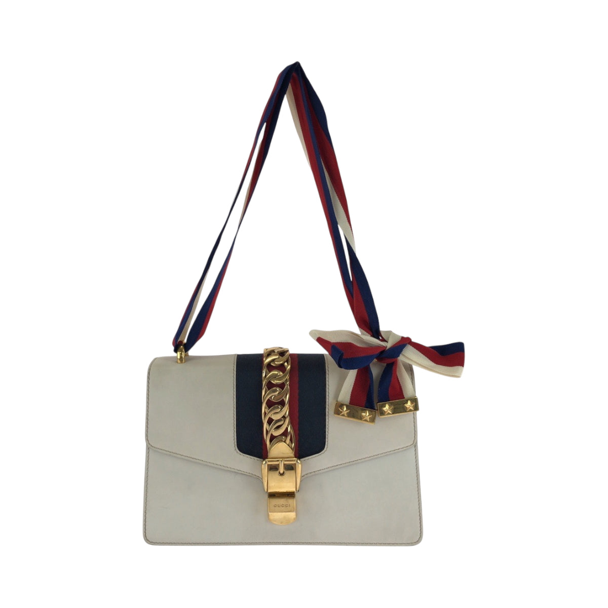Gucci Gold ne Silvi Leather White Red Green Shoulder Bag