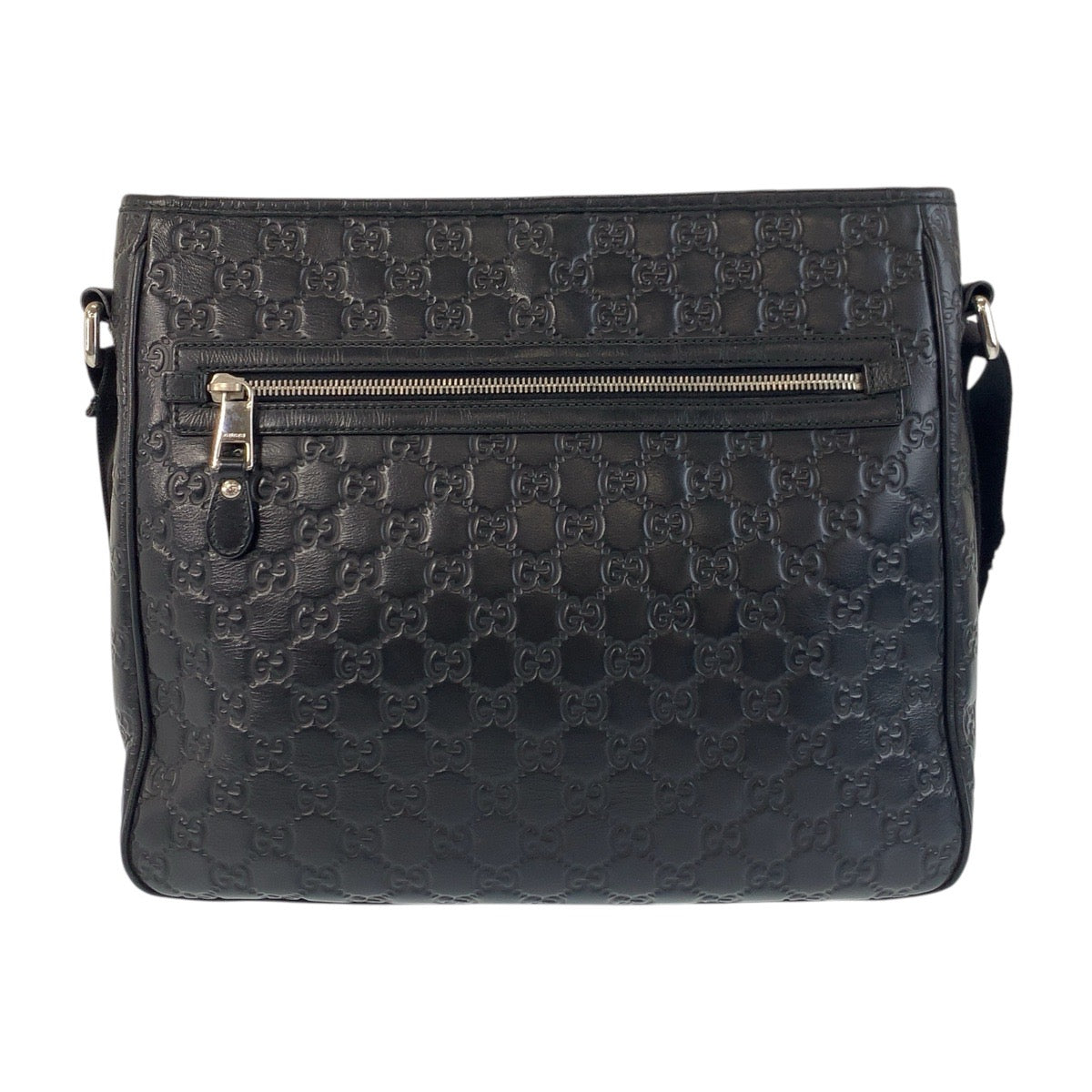 Gucci SilverMetal Messenger Shelly line Guccisima Leather Black Shoulder Bag