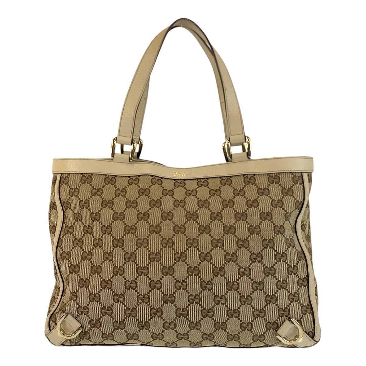 Gucci GG Leather Canvas Beige Gold Shoulder Bag