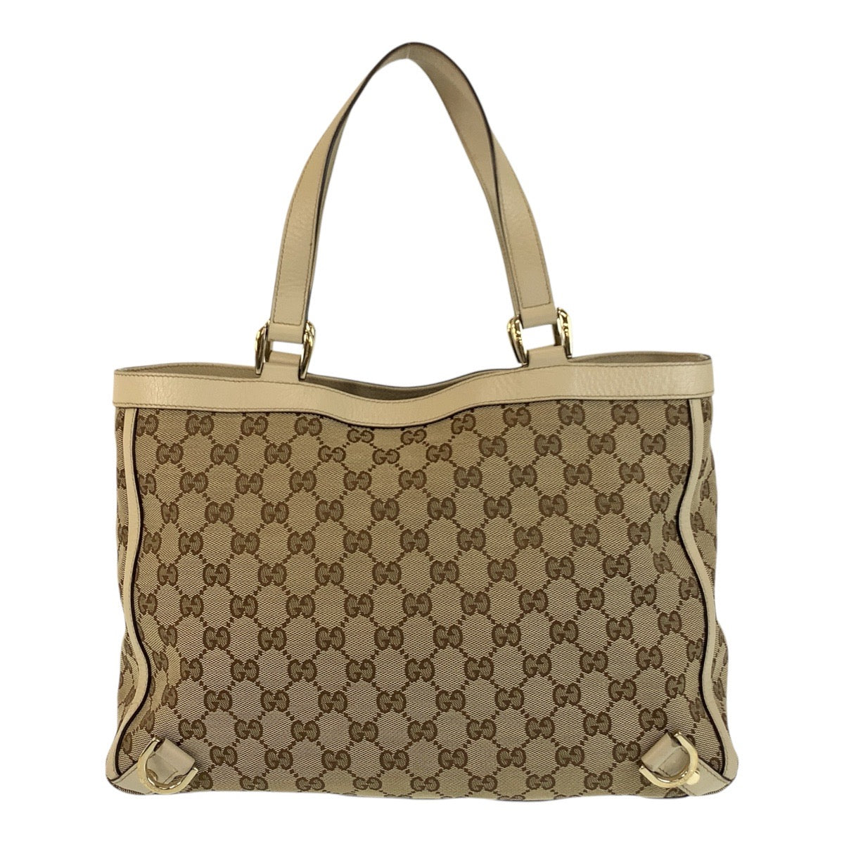 Gucci GG Leather Canvas Beige Gold Shoulder Bag