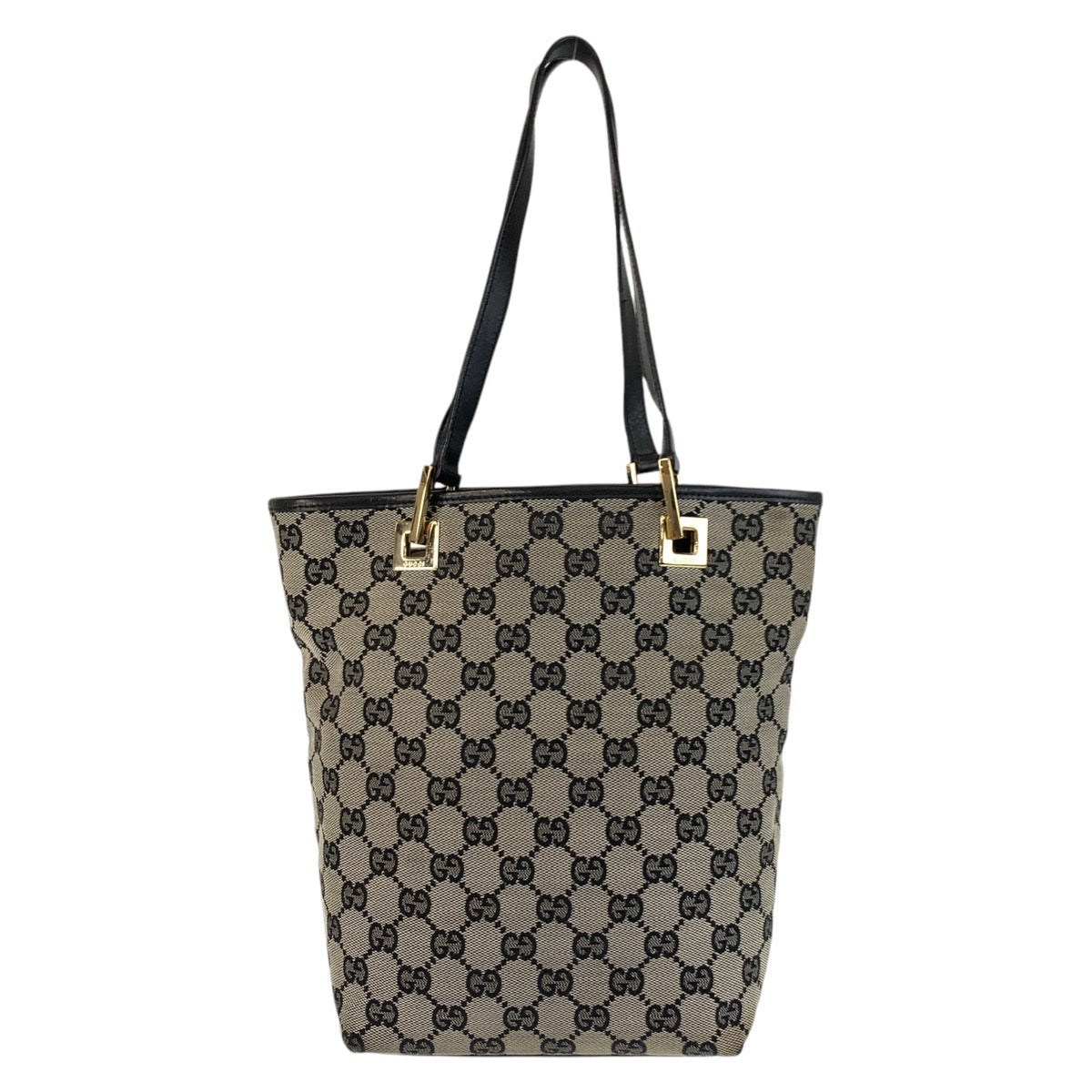 Gucci 002 GG Gray Leather Canvas Black Gold Shoulder Bag