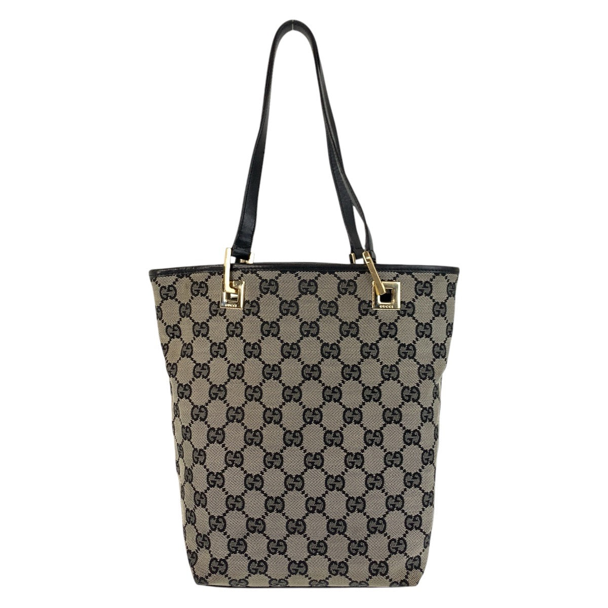 Gucci 002 GG Gray Leather Canvas Black Gold Shoulder Bag