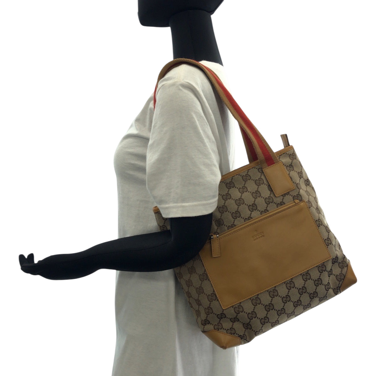 Gucci 019 GG Camel SilverMetal Canvas Beige Orange Tote Bag