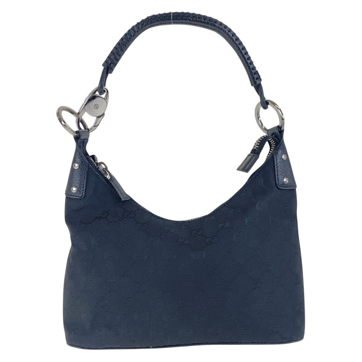 Gucci GG SilverMetal Leather Canvas Black Shoulder Bag 4