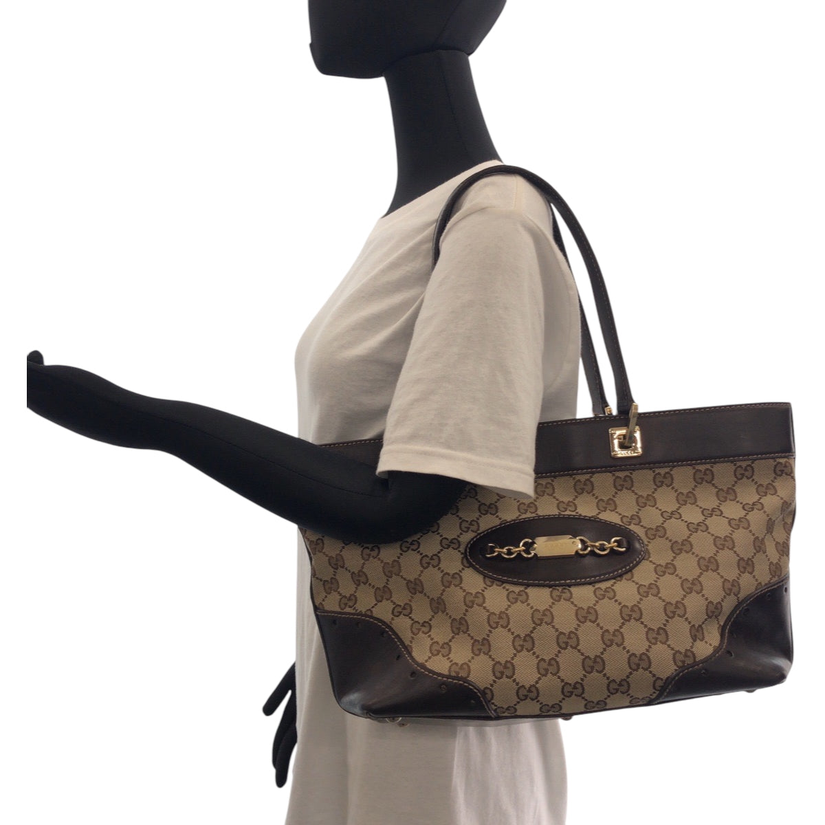 Gucci GG Canvas Brown Beige Gold Shoulder Bag 2