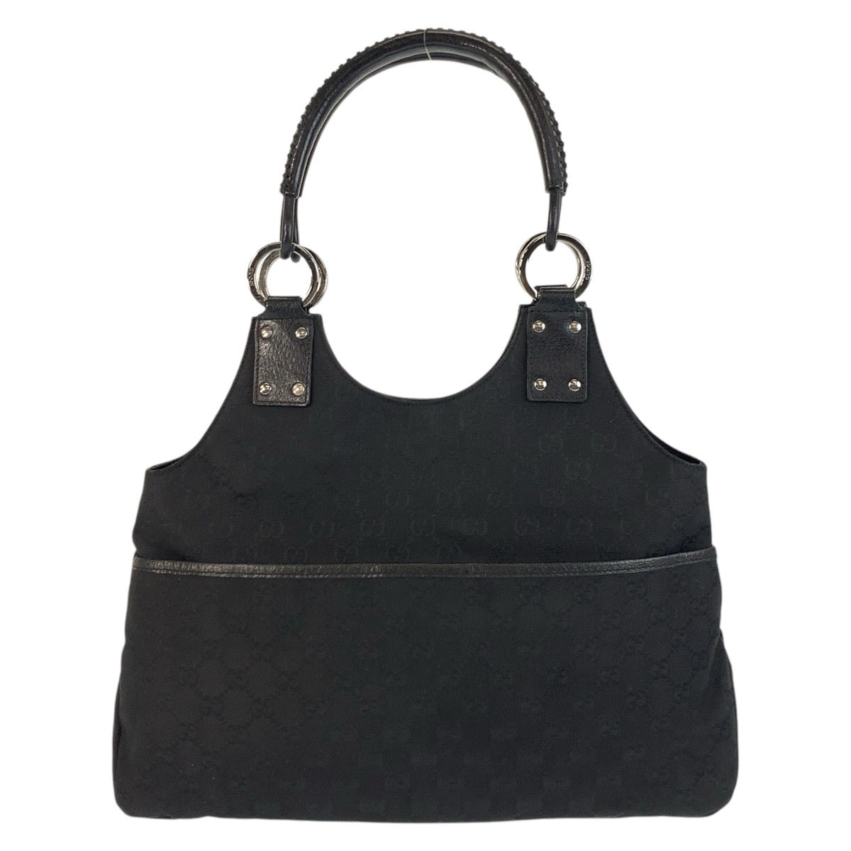 Gucci GG SilverMetal Leather Canvas Black Shoulder Bag 2