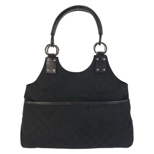 Gucci GG SilverMetal Leather Canvas Black Shoulder Bag 2