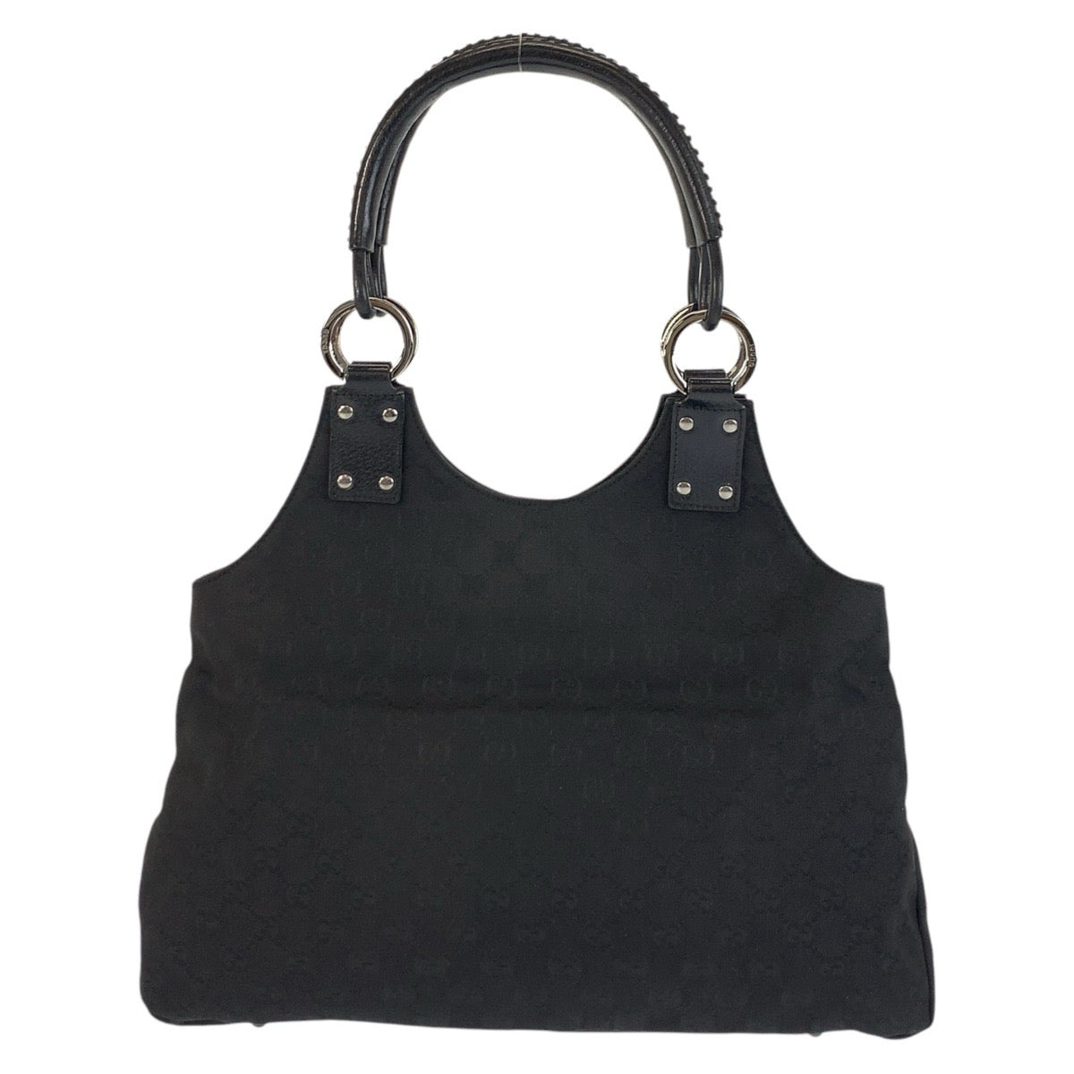 Gucci GG SilverMetal Leather Canvas Black Shoulder Bag 2