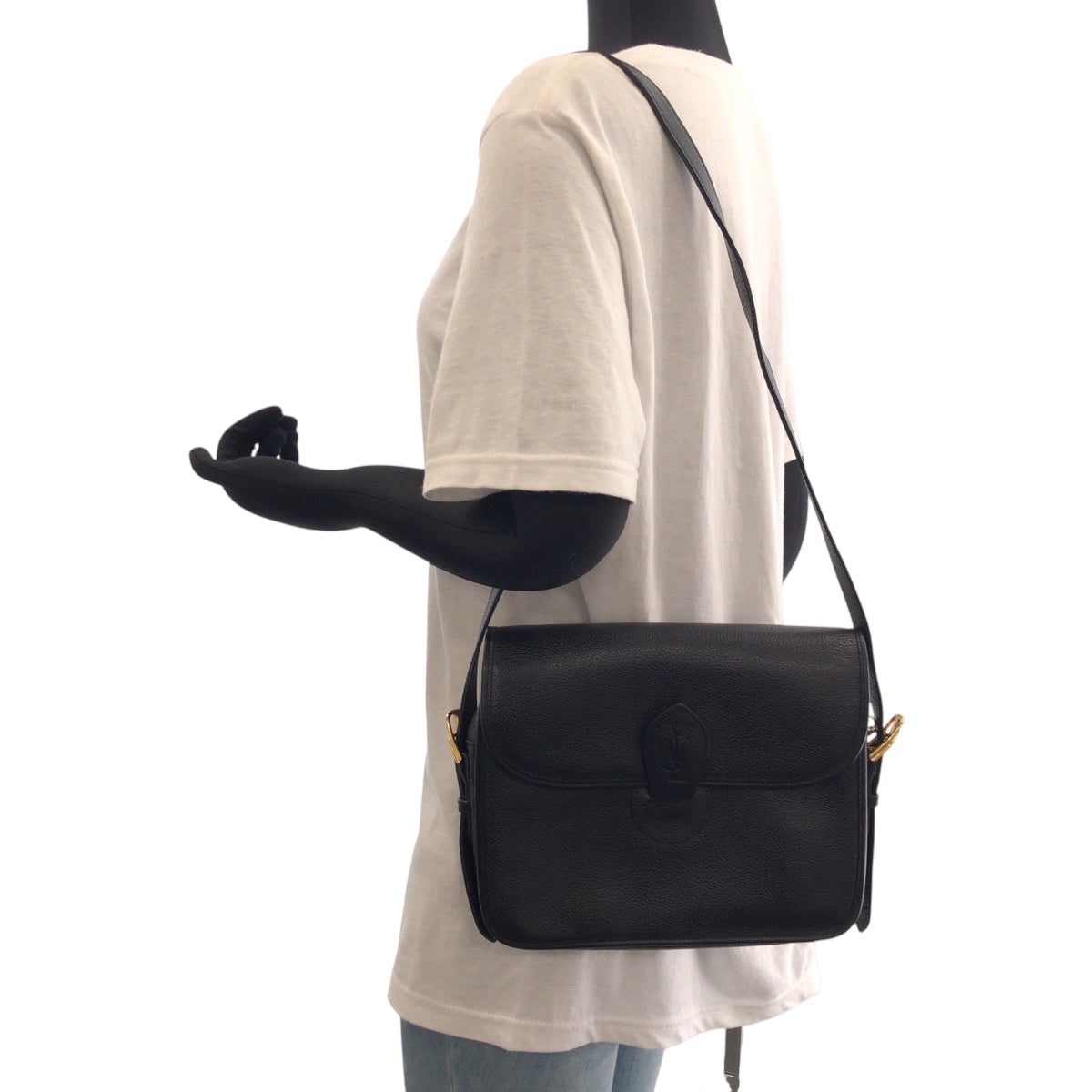 YSL Saint Laurent Shoulder Bag Goldmetal Shoulder Bag Pochette Women Leather Black