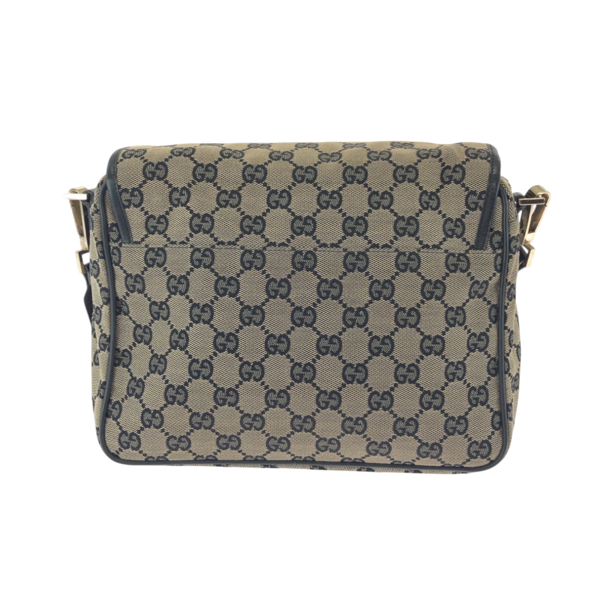 Gucci 019 GG Canvas Black Beige Gold Shoulder Bag