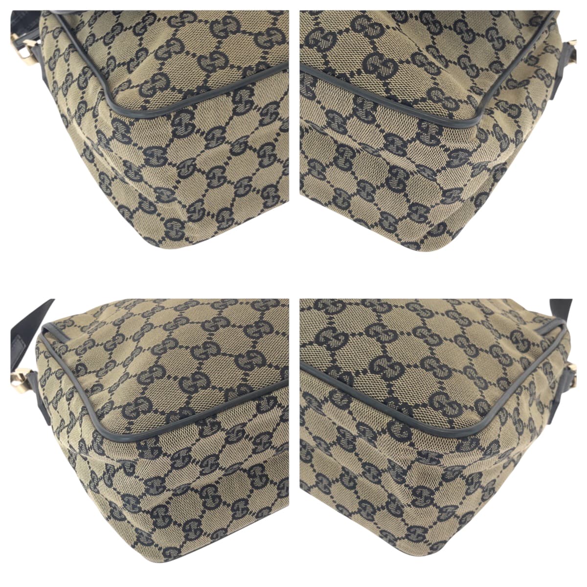 Gucci 019 GG Canvas Black Beige Gold Shoulder Bag