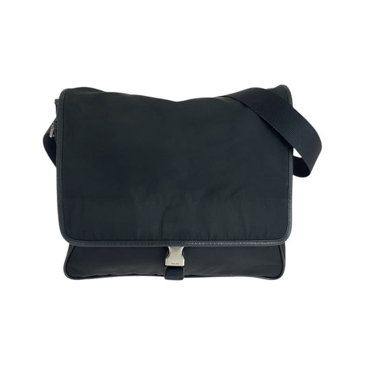 Prada Tessuto Triangle Plate Shoulder Bag Leather Nylon Logo