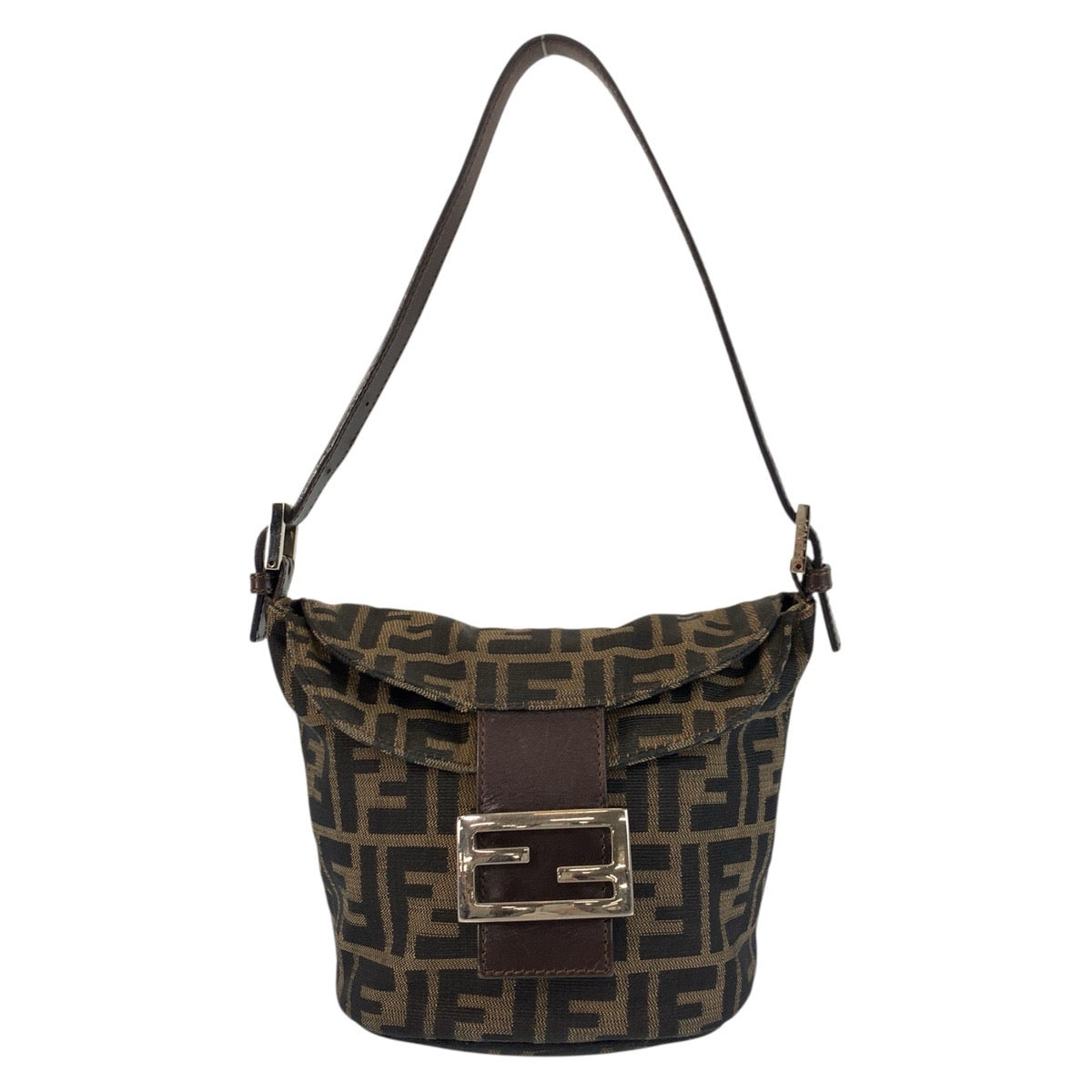 Fendi Shoulder Bag Zucca Mamma Bucket Women Leather Canvas Metal