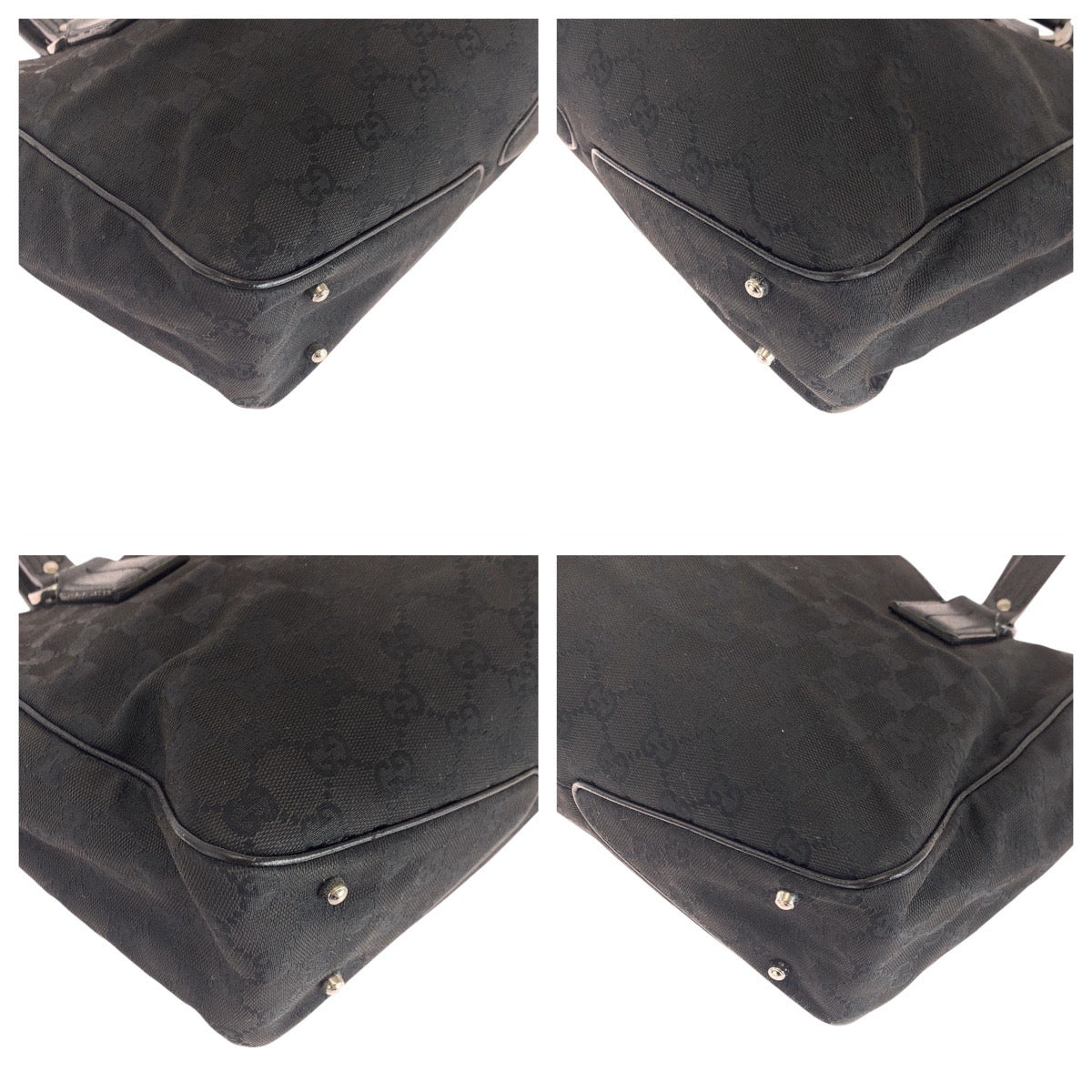 Gucci GG SilverMetal Leather Canvas Black Shoulder Bag