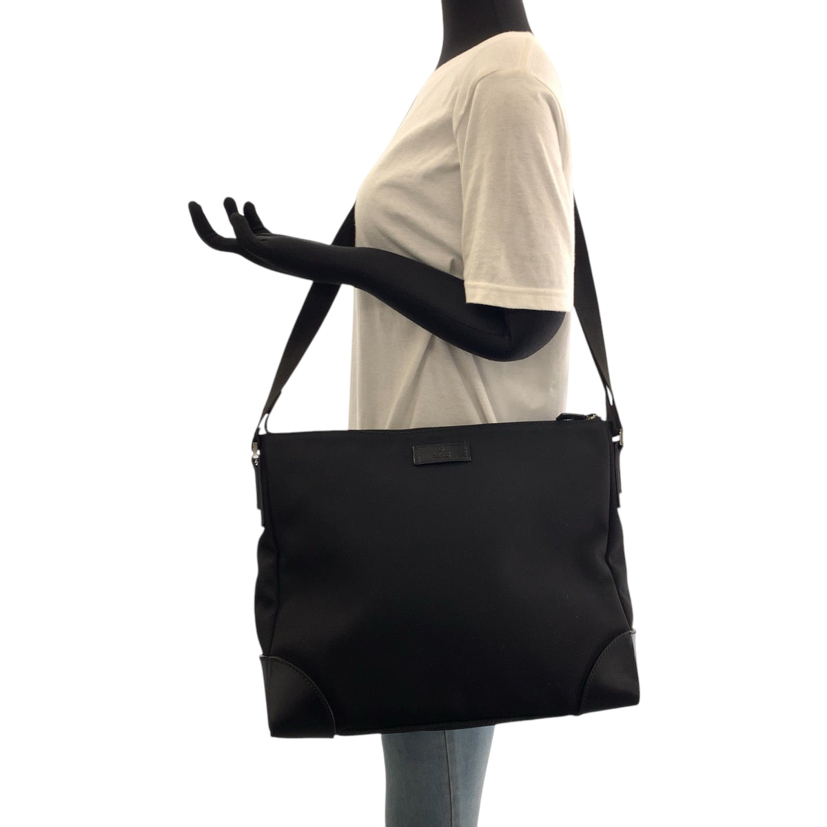 Gucci SilverMetal Messenger Nylon Black Shoulder Bag