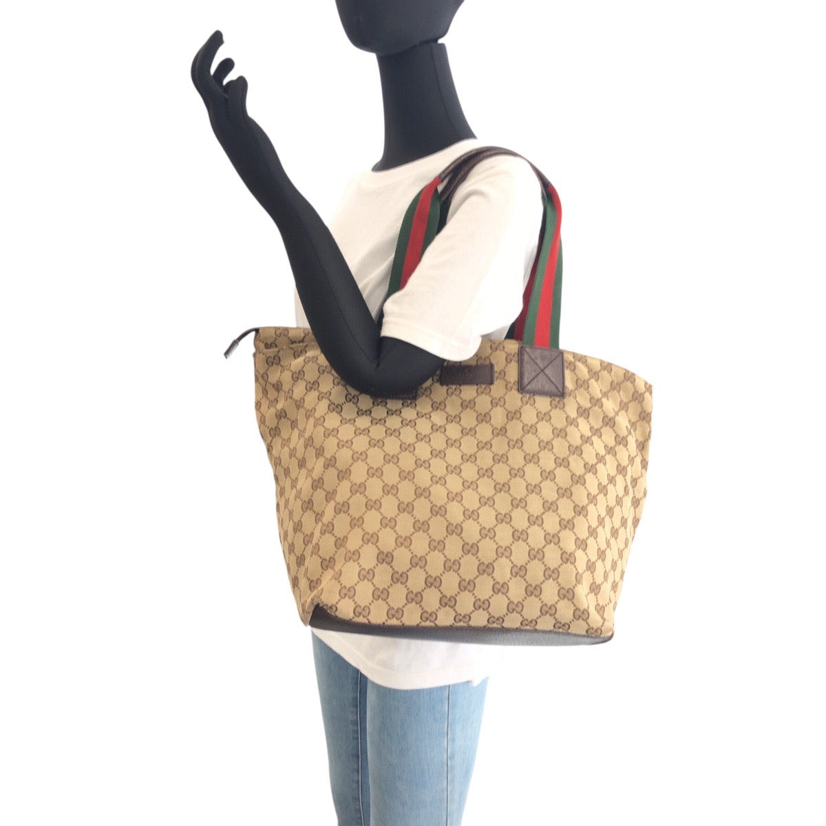 Gucci GG omen Leather Canvas Brown Silver Shoulder Bag