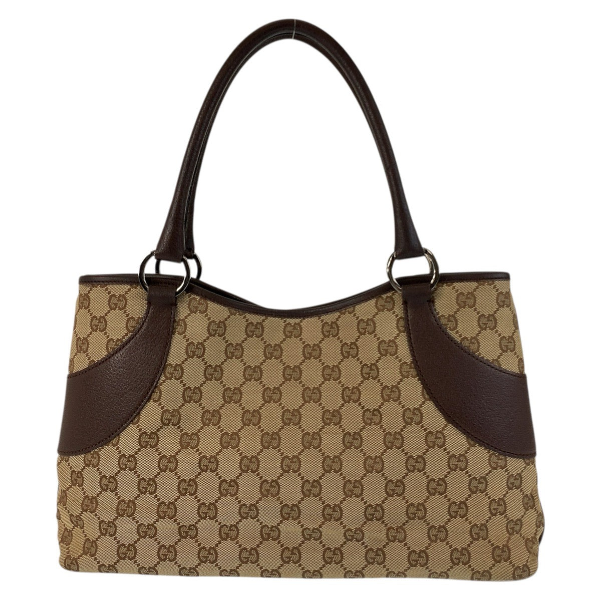 Gucci GG Leather Canvas Brown Beige Shoulder Bag