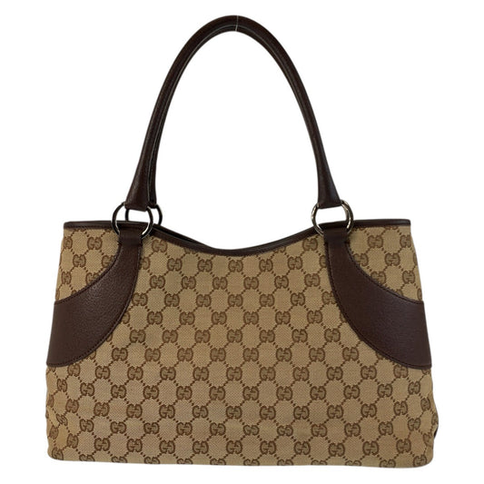 Gucci GG Leather Canvas Brown Beige Shoulder Bag
