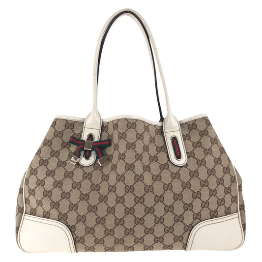 Gucci GG Ivory omen Leather Canvas Beige Gold Shoulder Bag