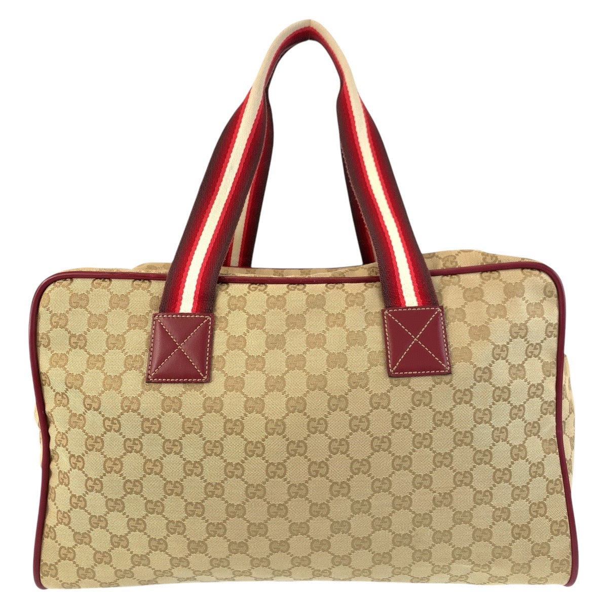 Gucci Boston Duffel GG Bordeaux SilverMetal Leather Canvas Beige Travel Bag
