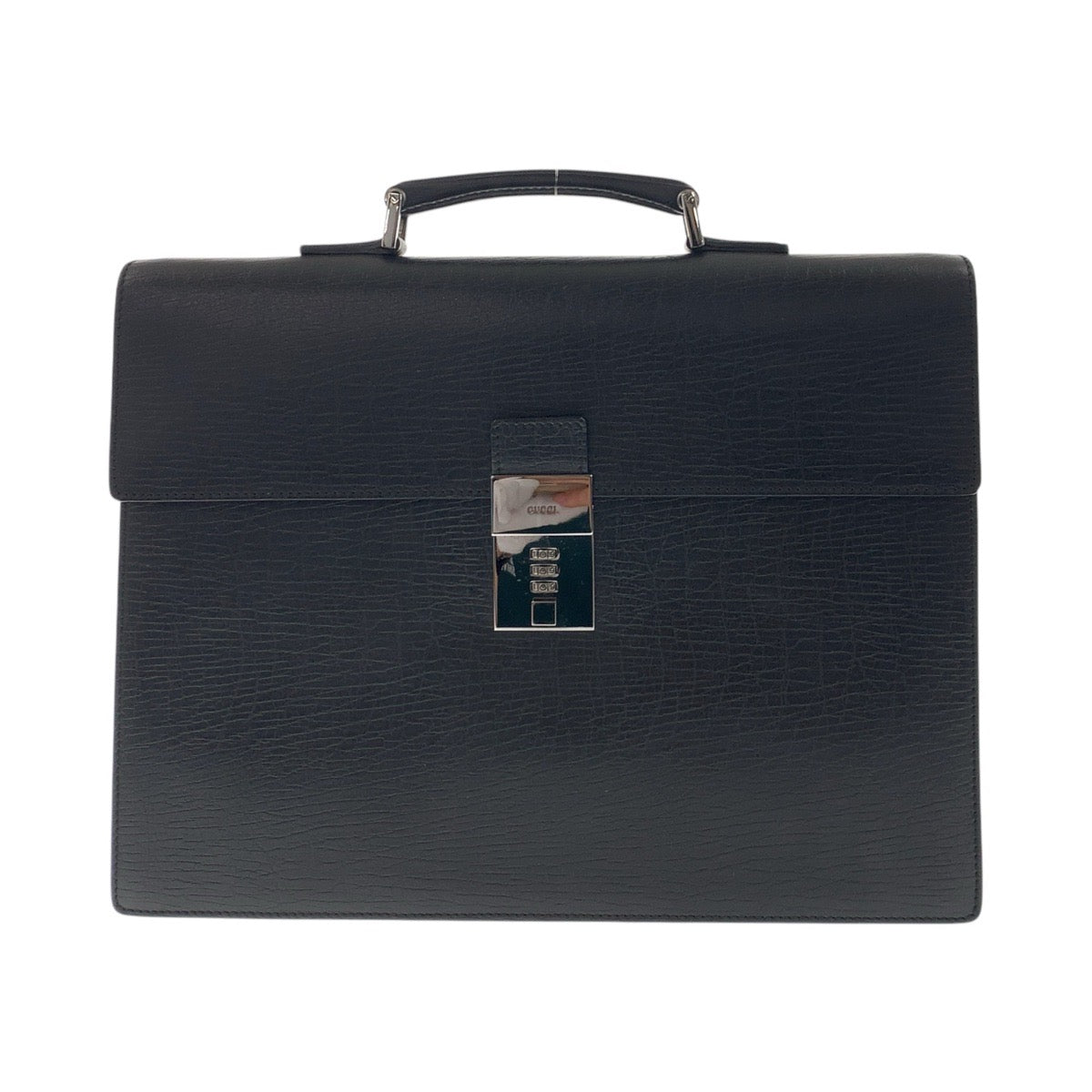 Gucci Business SilverMetal Business briefcase Leather Black Handbag