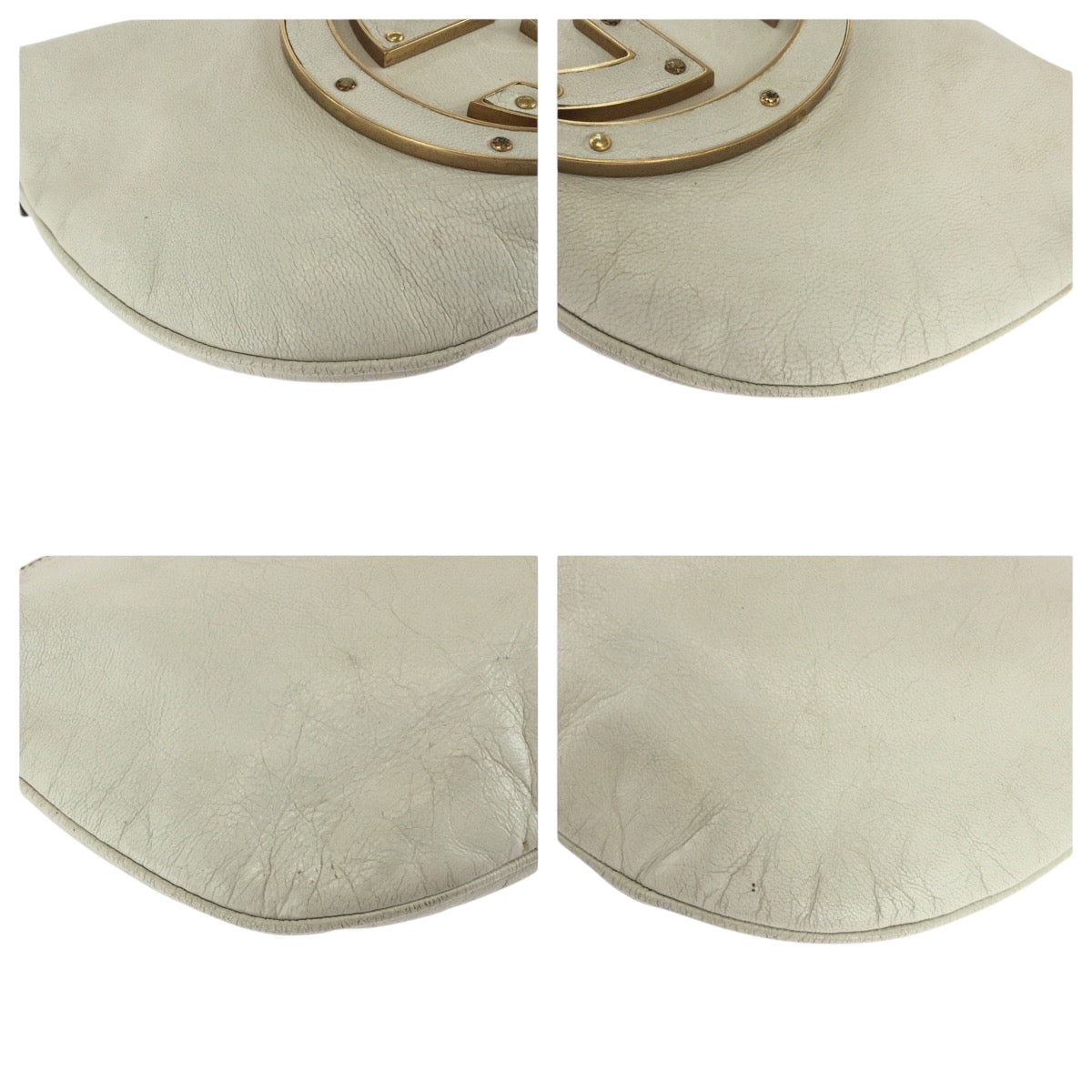 Gucci GoldMetal Soho Interlocking Leather White Shoulder Bag