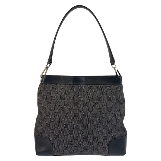 Gucci GG SilverMetal Leather Canvas Black Shoulder Bag 5