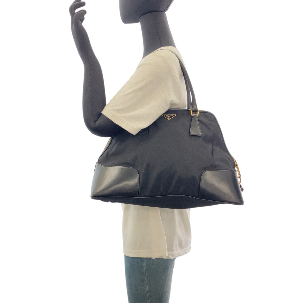 Shoulder Bag , Goldmetal Shoulder Bag Tote Leather Nylon