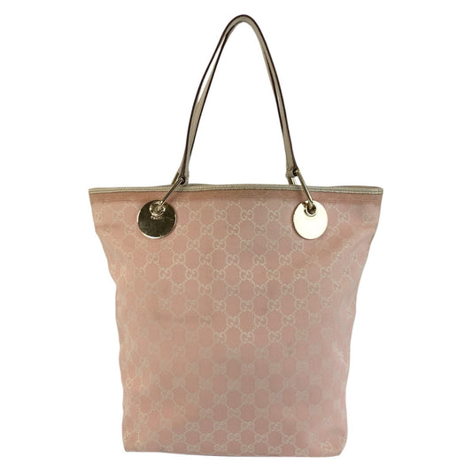 Gucci GG Gold Leather Canvas White Pink Shoulder Bag