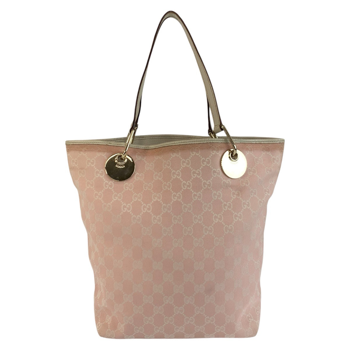 Gucci GG Gold Leather Canvas White Pink Shoulder Bag