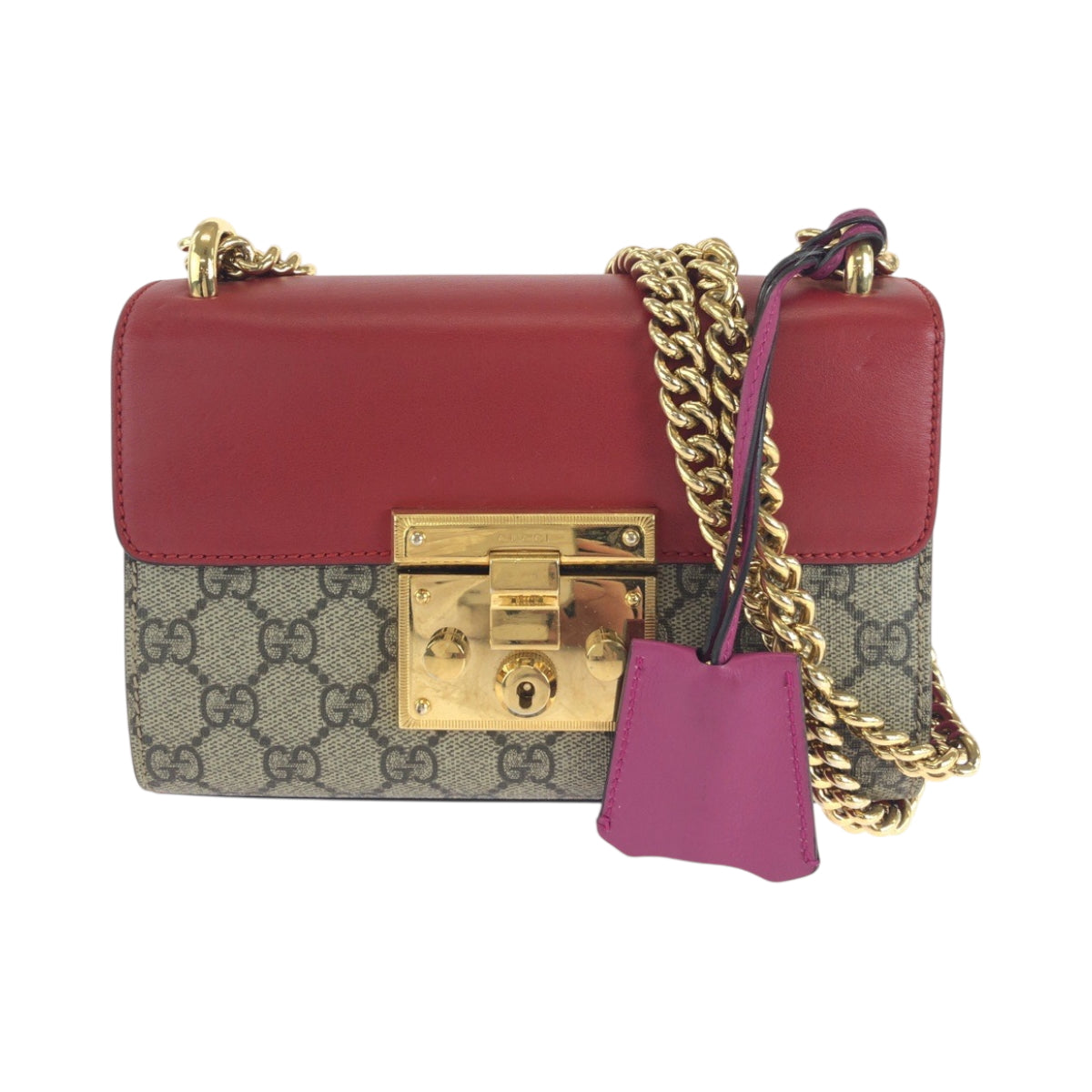 Gucci GG Supreme Gold Metal ChainShoulder Canvas Brown Red Pink Shoulder Bag
